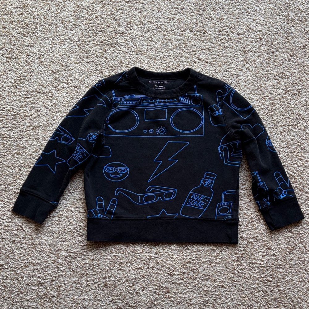 Rockets of Awesome Boy’s Black Blue Graphic Crew Neck Sweatshirt 6/7